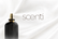 Black perfume bottle with gold cap on a white background, featuring the brand 'scenti'.